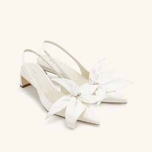 JW PEI White Slingback Heels with Floral Bow